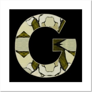 Letter G Monogram Initial Olive Green Pearl White Aesthetic Abstract Pattern Painting On Canvas Posters and Art